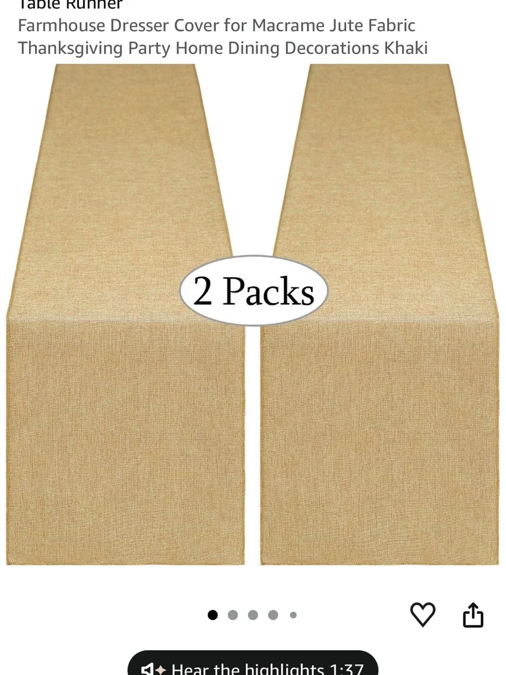 4 count Burlap Table Runners